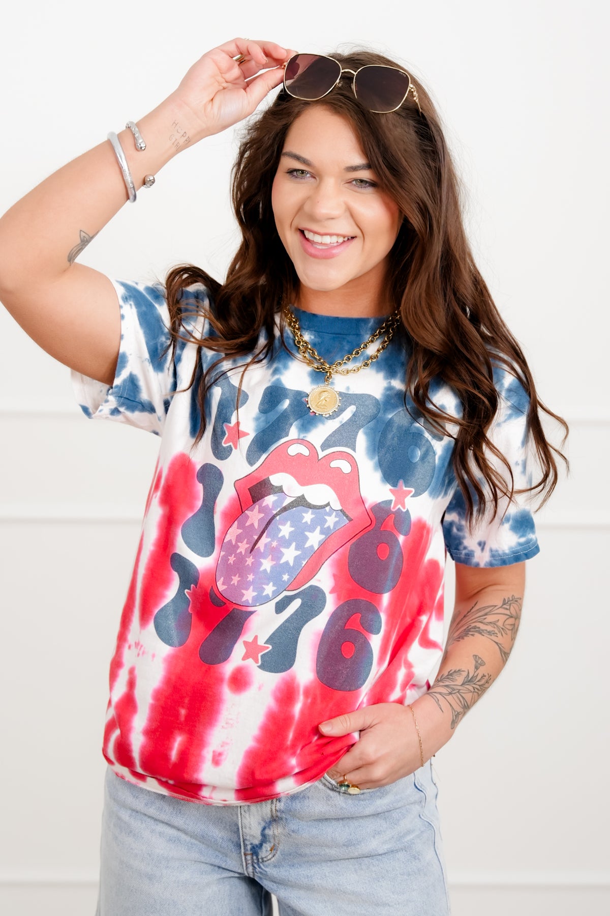 Plus/Reg Short Sleeve Tie Dye "1776" Graphic Tee - Freckled Poppy