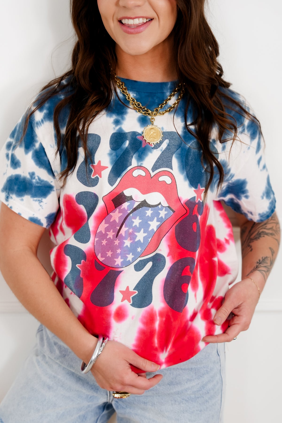Plus/Reg Short Sleeve Tie Dye "1776" Graphic Tee - Freckled Poppy