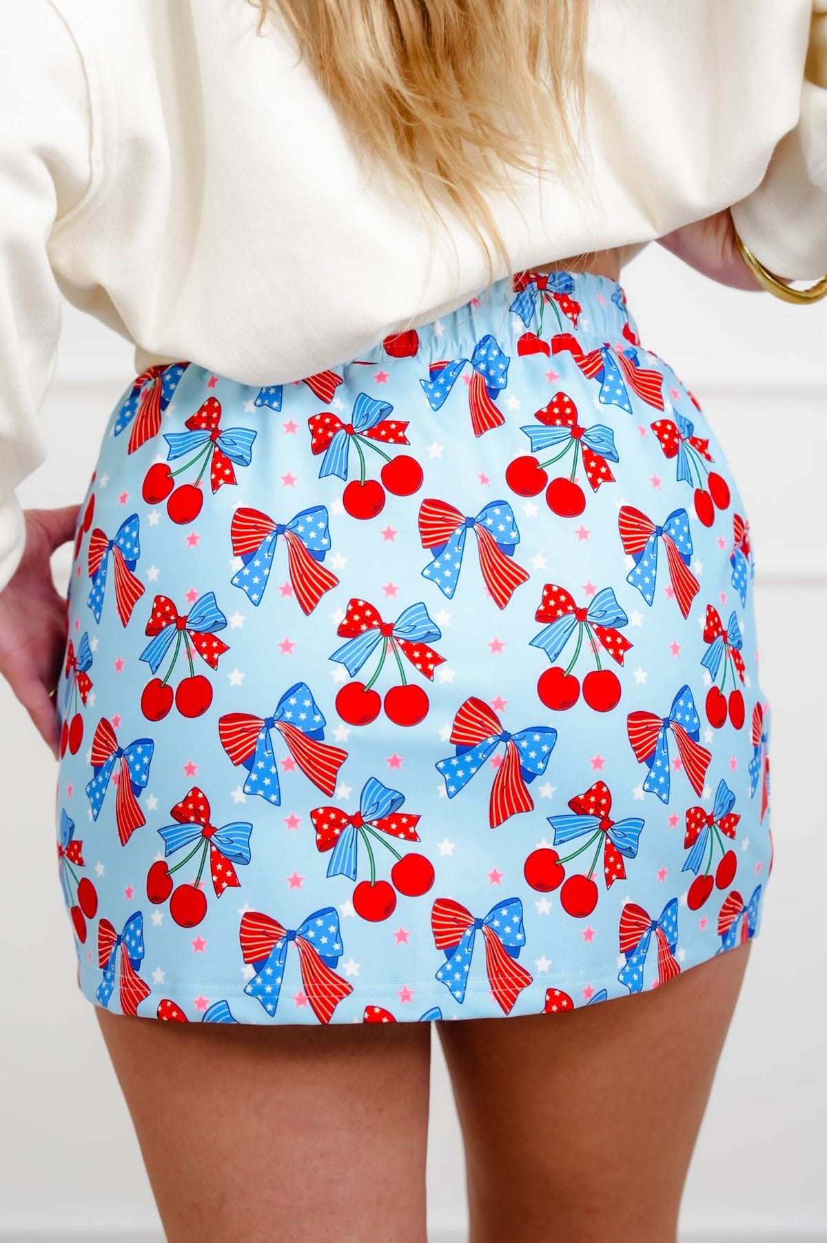Plus/Reg Americana Bows & Cherries Elastic Waist Skort - Freckled Poppy