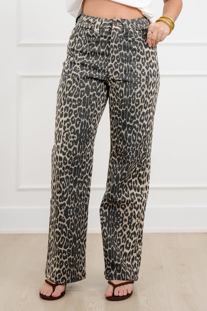 Plus/Reg Animal Print High Rise Straight Leg Pants - Freckled Poppy