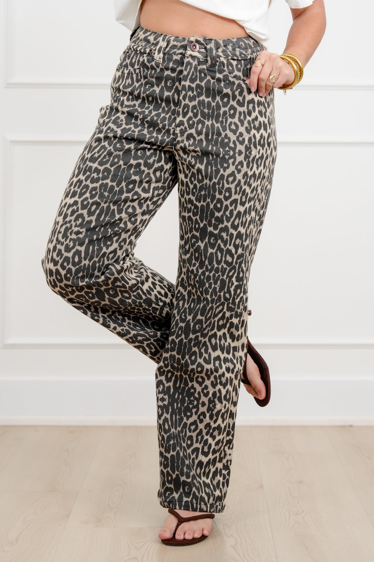 Plus/Reg Animal Print High Rise Straight Leg Pants - Freckled Poppy