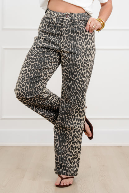 Plus/Reg Animal Print High Rise Straight Leg Pants - Freckled Poppy