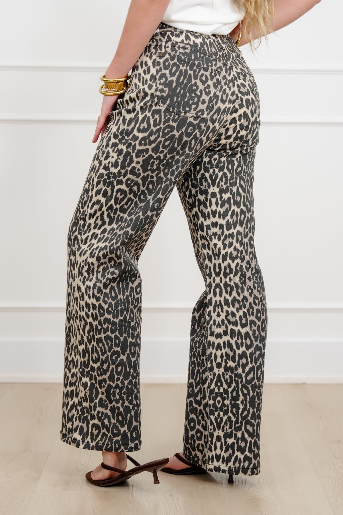 Plus/Reg Animal Print High Rise Straight Leg Pants - Freckled Poppy