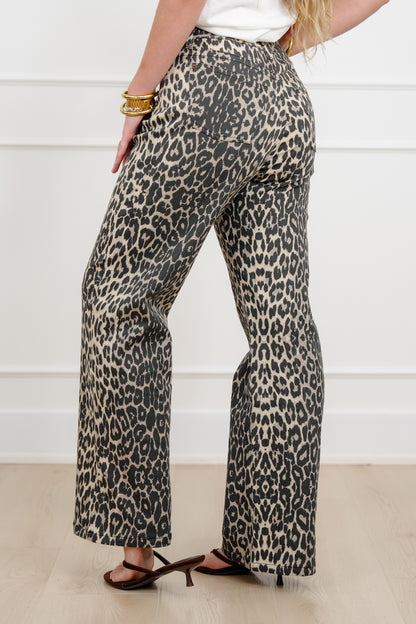 Plus/Reg Animal Print High Rise Straight Leg Pants - Freckled Poppy