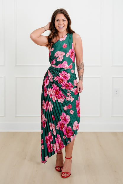 Off The Shoulder Floral Print Pleated Maxi Dress - Freckled Poppy