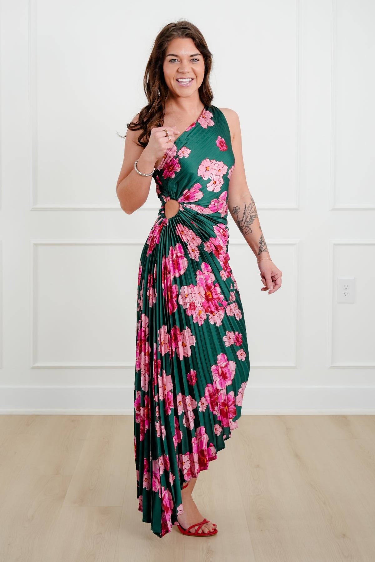 Off The Shoulder Floral Print Pleated Maxi Dress - Freckled Poppy