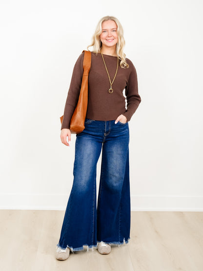 Soft Ribbed Solid Knit Long Sleeve Pullover Sweater - Freckled Poppy