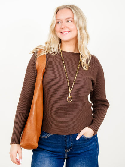 Soft Ribbed Solid Knit Long Sleeve Pullover Sweater - Freckled Poppy