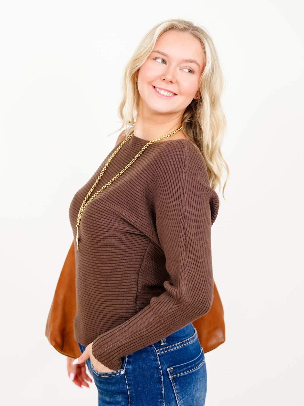 Soft Ribbed Solid Knit Long Sleeve Pullover Sweater - Freckled Poppy