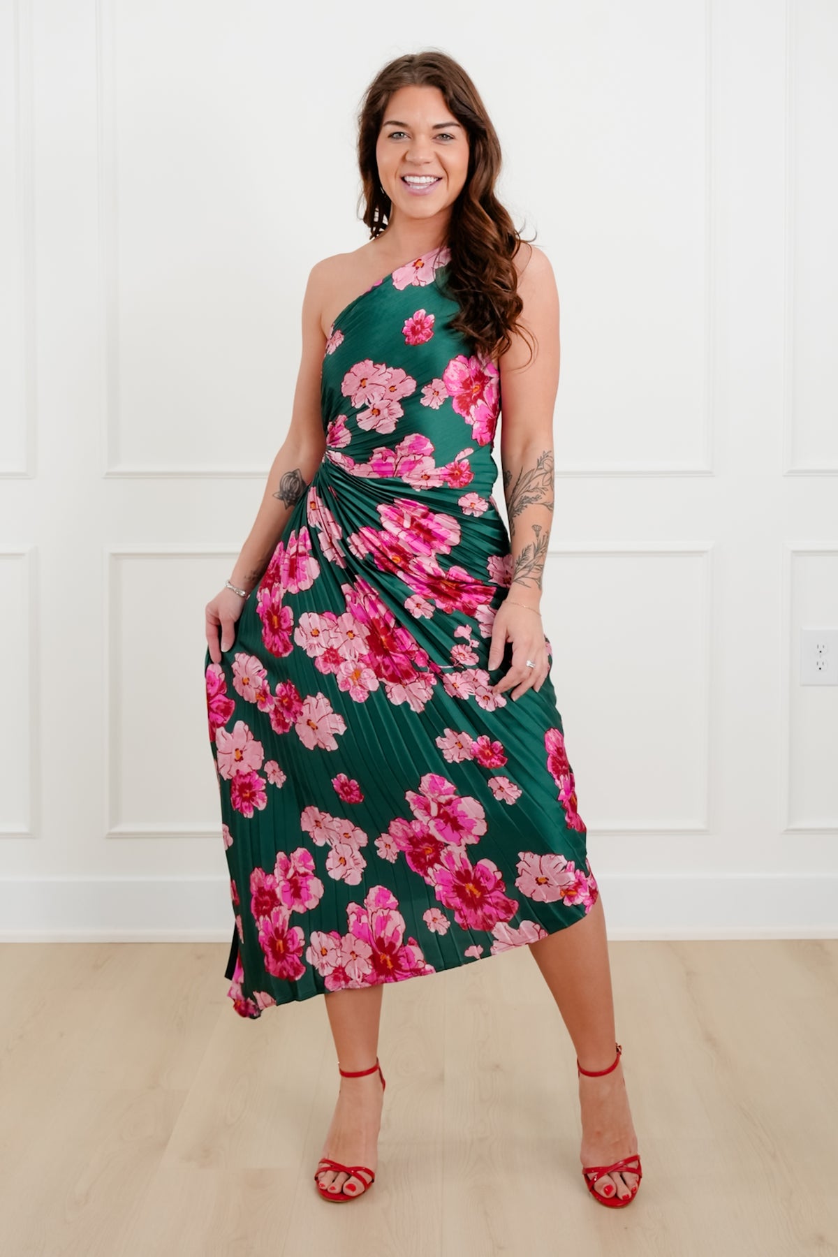 Off The Shoulder Floral Print Pleated Maxi Dress - Freckled Poppy