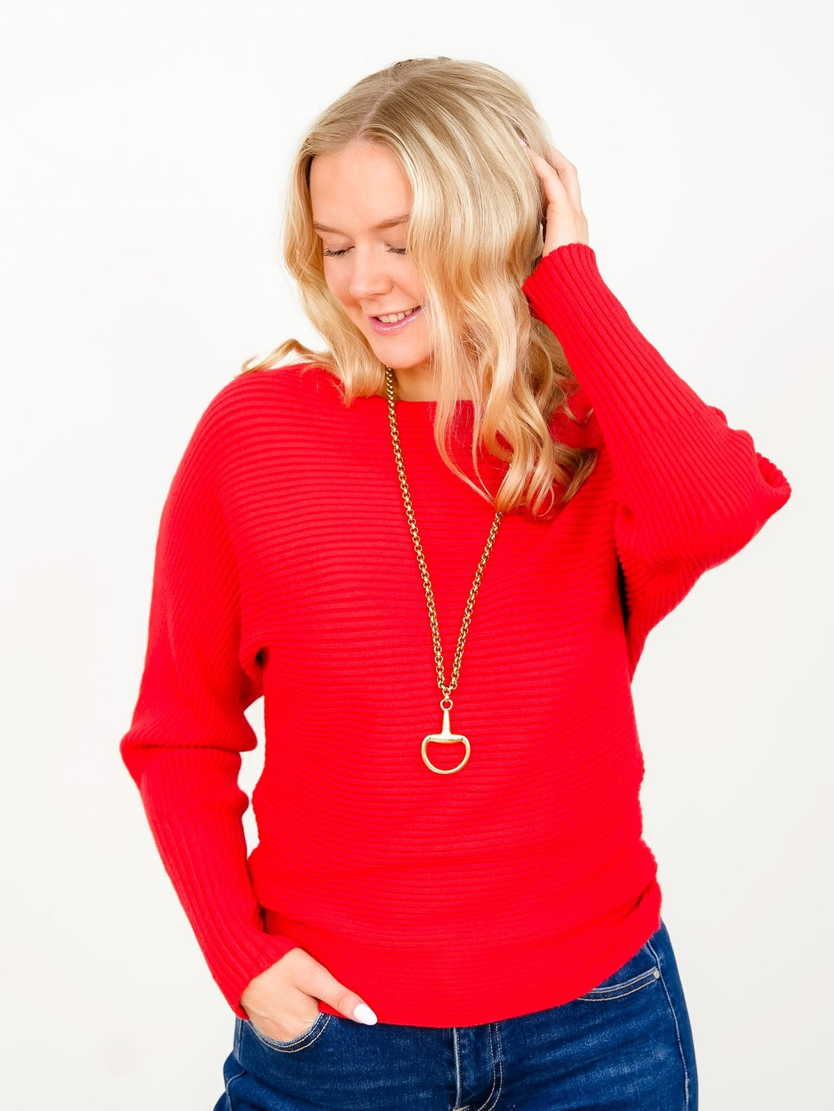 Soft Ribbed Solid Knit Long Sleeve Pullover Sweater - Freckled Poppy