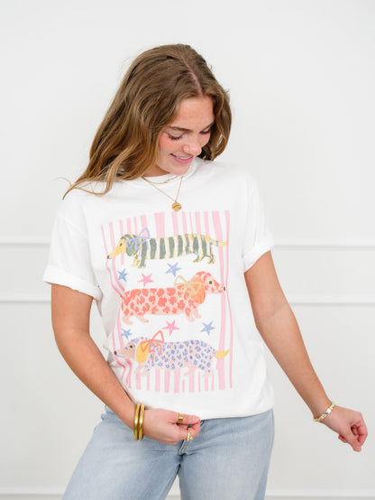 Plus/Reg Short Sleeve Weiner Dog Graphic Tee - Freckled Poppy
