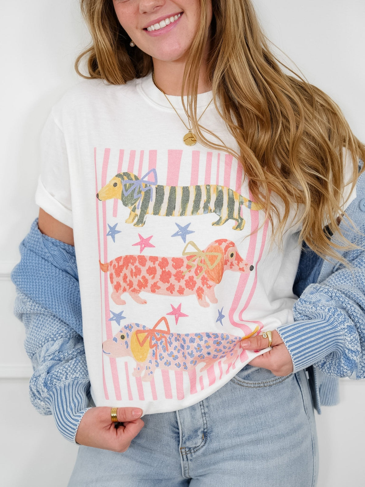 Plus/Reg Short Sleeve Weiner Dog Graphic Tee - Freckled Poppy