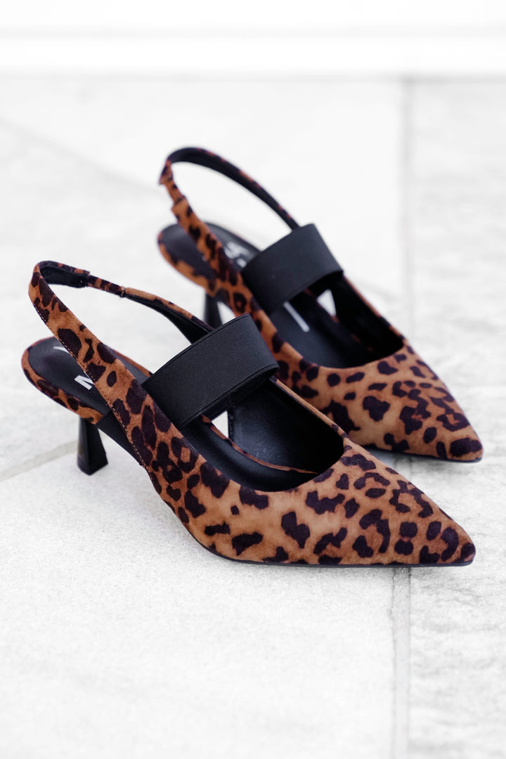 MIA Chic Pointed Animal Print Toe Elastic Band Heel - Freckled Poppy