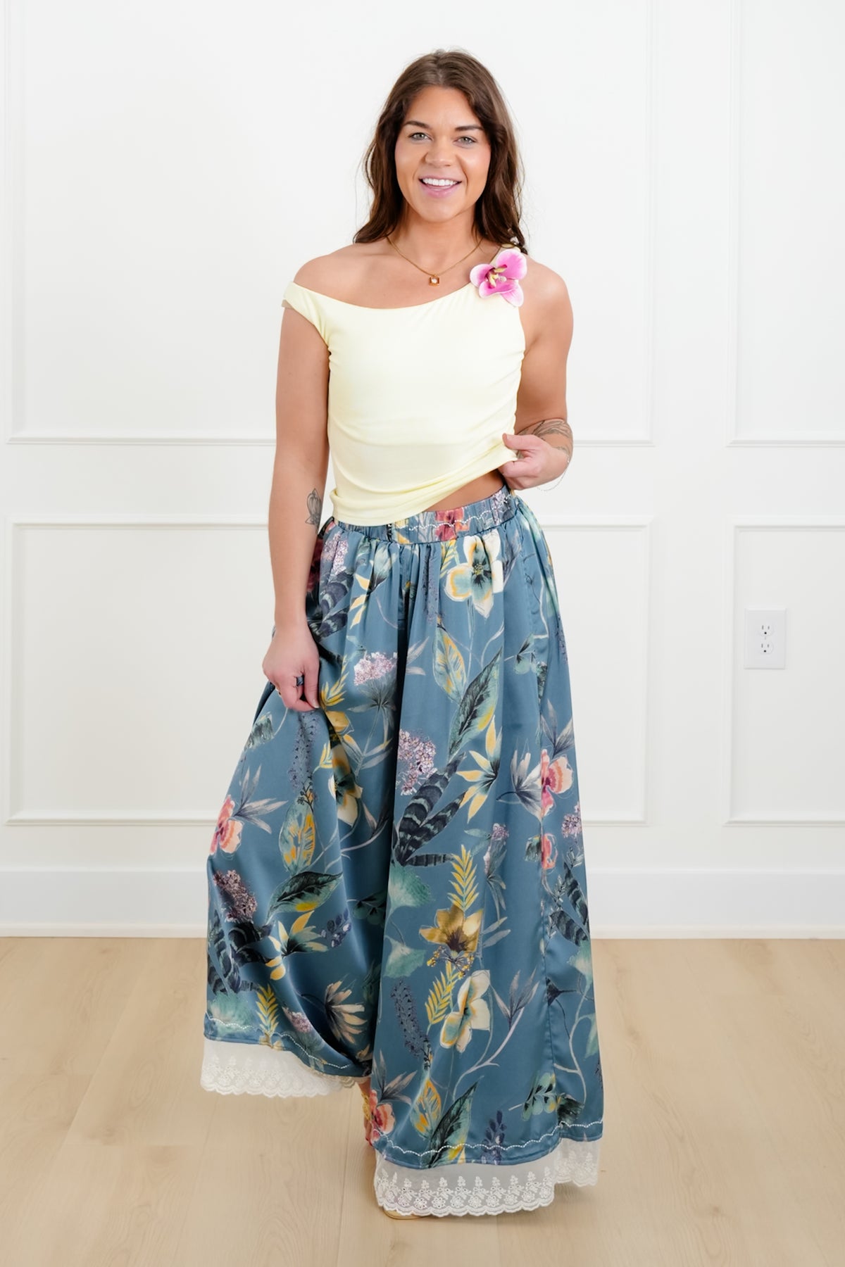 Solid Tank Top with Flower Accent - Freckled Poppy