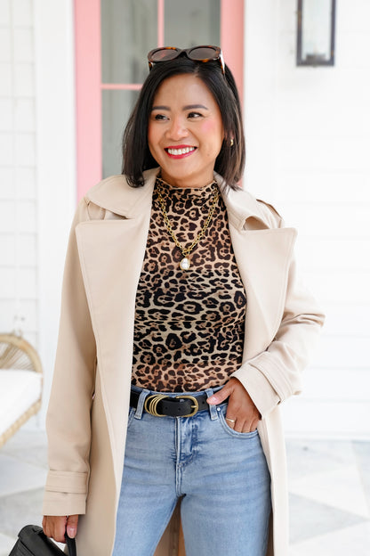 Leopard Mesh Sleeveless Mock Neck Top - Freckled Poppy