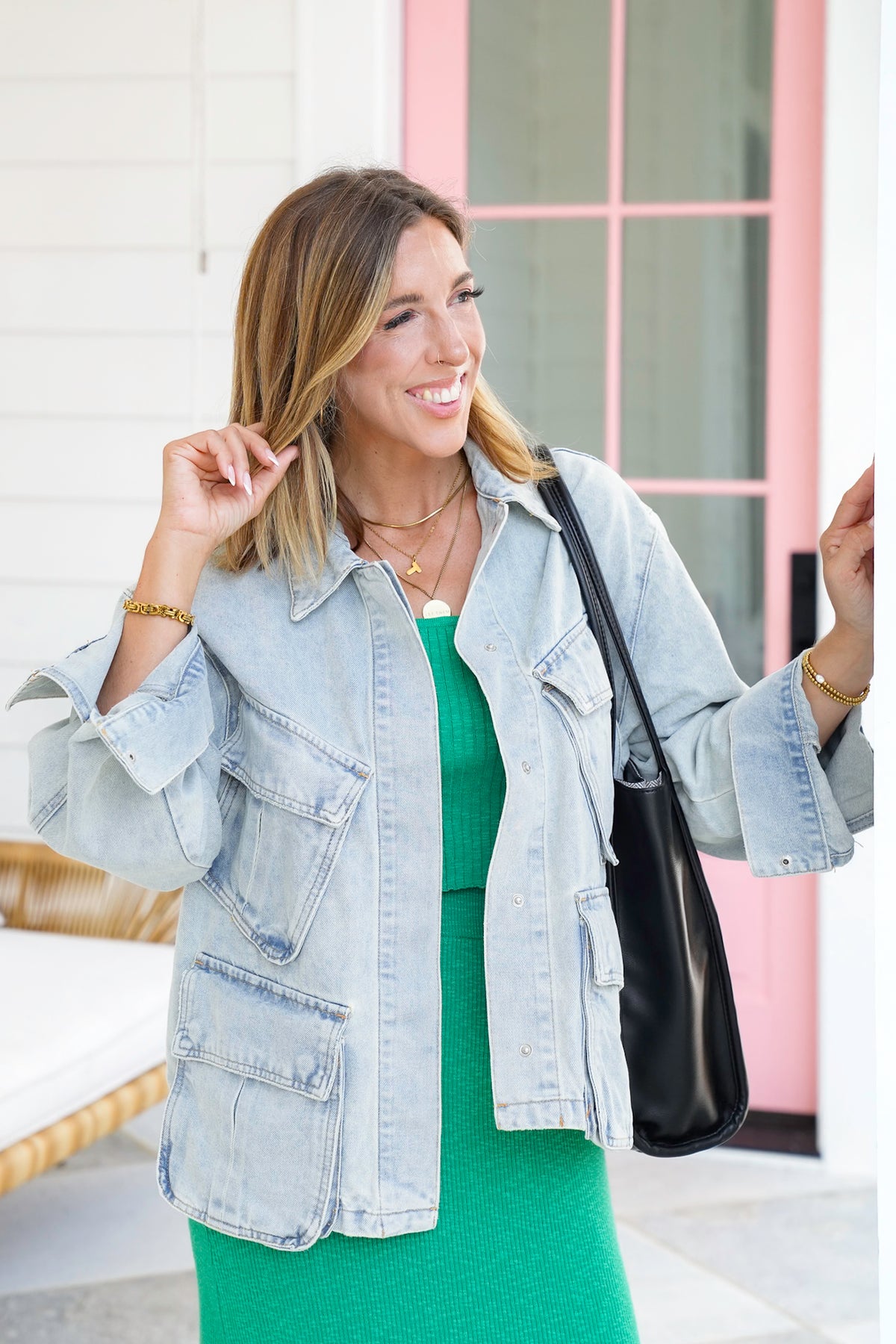 Restock! Veveret Light Wash Long Sleeve Utility Jacket - Freckled Poppy
