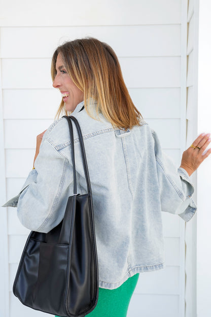 Restock! Veveret Light Wash Long Sleeve Utility Jacket - Freckled Poppy