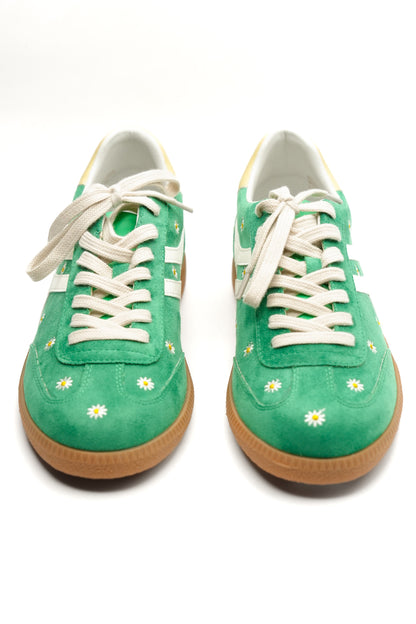 Daisy Embroidered Vegan Suede Retro Sneaker - Freckled Poppy