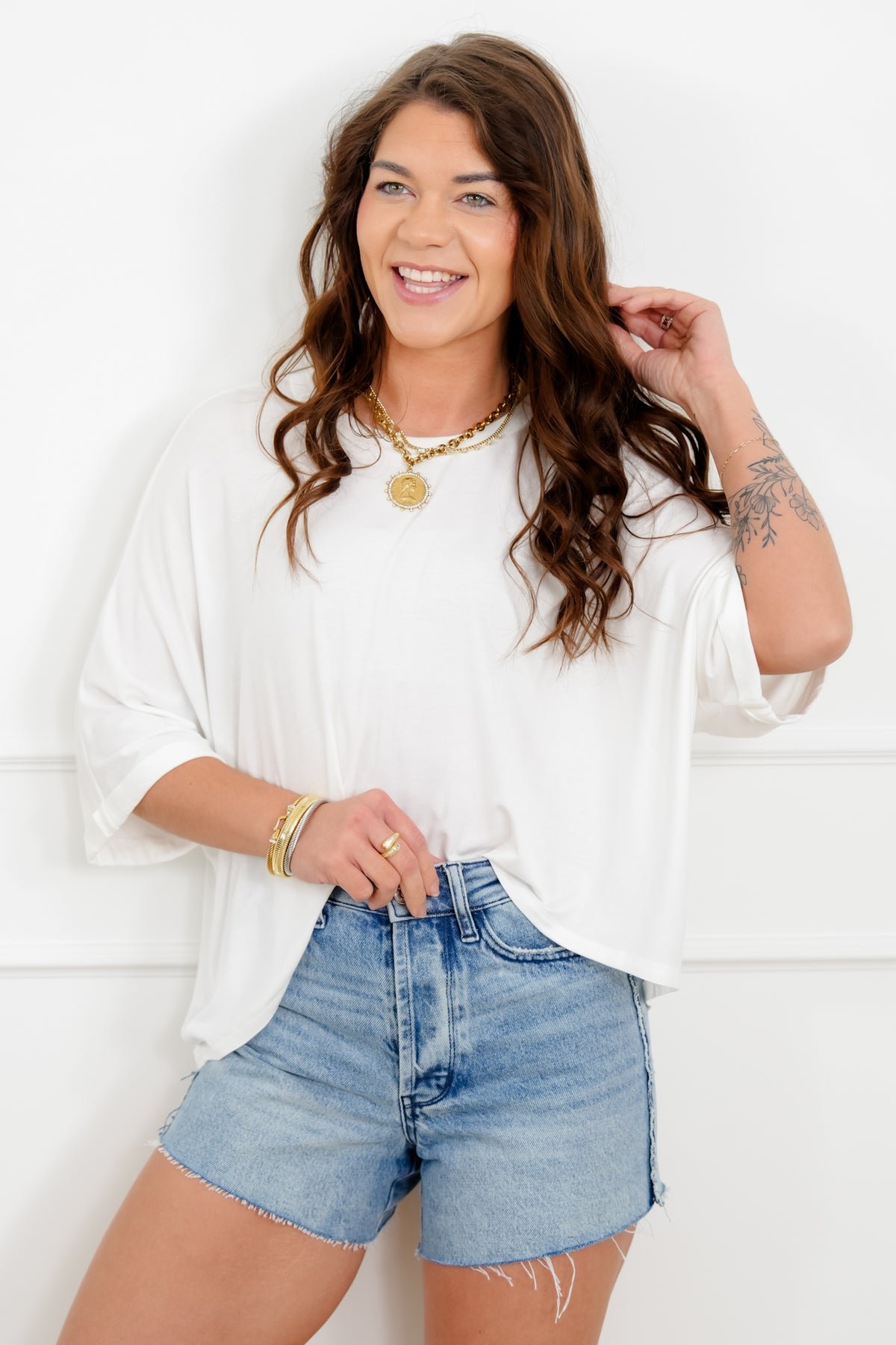 Door Buster! Short Dolman Sleeve Crew Neck High-Lo Top - Freckled Poppy