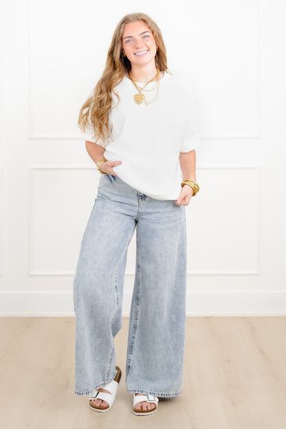 Solid Color Short Sleeve Crew Neck Top - Freckled Poppy