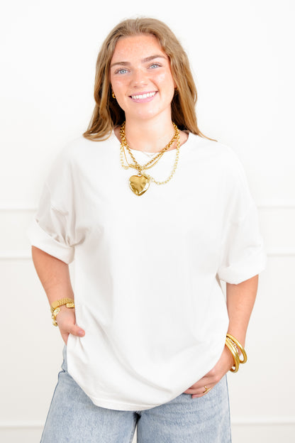 Solid Color Short Sleeve Crew Neck Top - Freckled Poppy