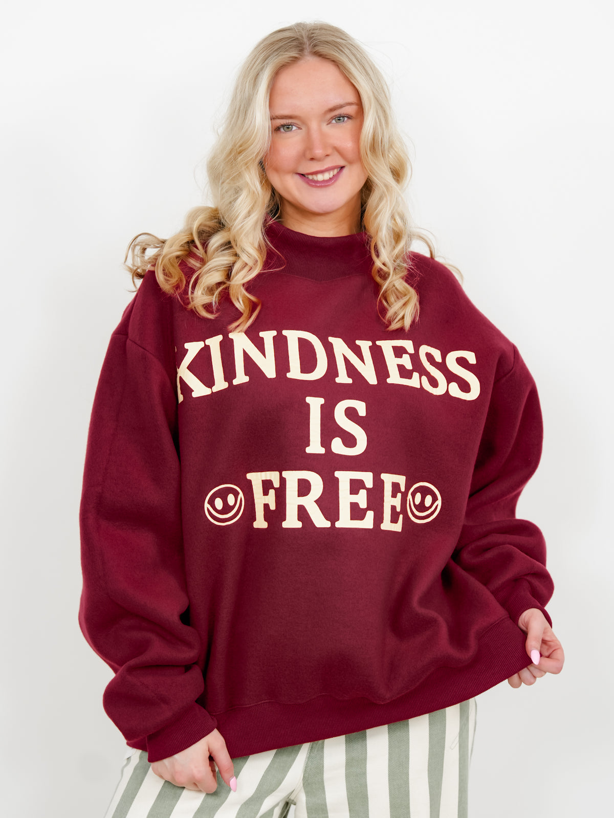 Reversible Long Sleeve "Kindness is Free" Mock Neck Sweatshirt - Freckled Poppy