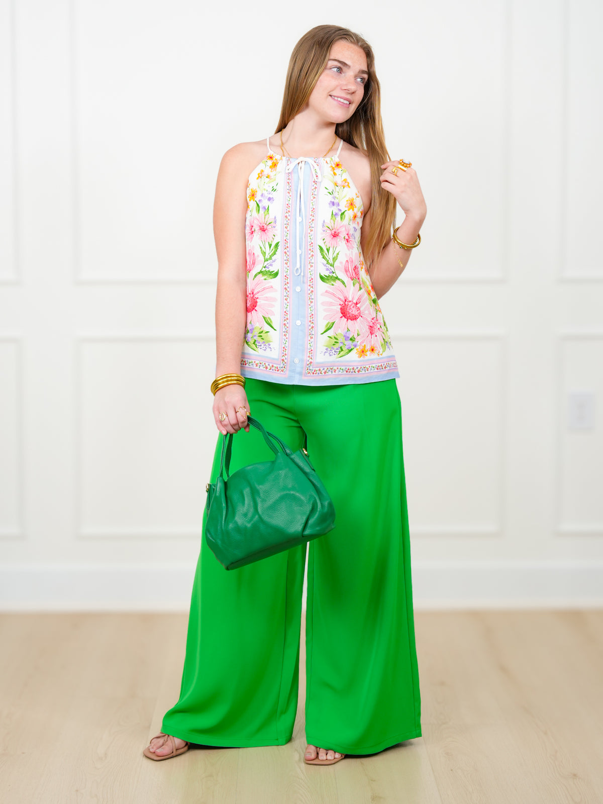 Floral Pattern Halter Neck Top - Freckled Poppy