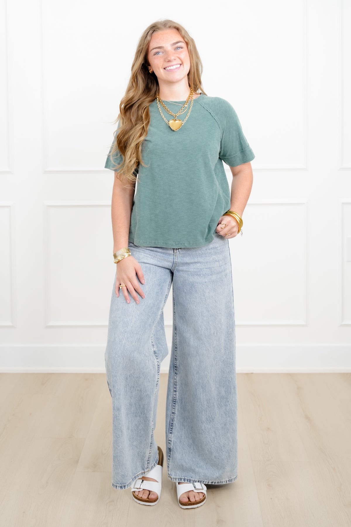 Door Buster! Washed Short Sleeve Top with Reverse Seam Detail - Freckled Poppy