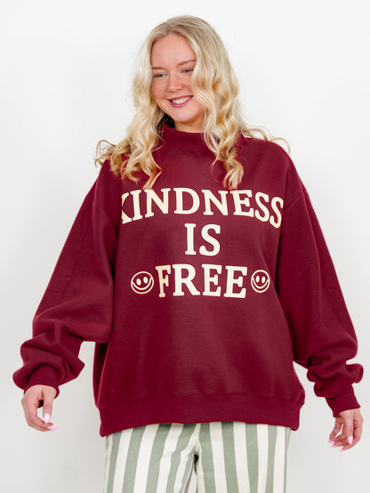 Reversible Long Sleeve "Kindness is Free" Mock Neck Sweatshirt - Freckled Poppy