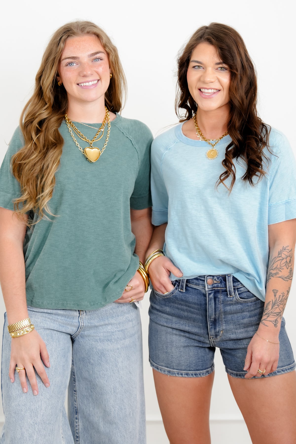 Door Buster! Washed Short Sleeve Top with Reverse Seam Detail - Freckled Poppy
