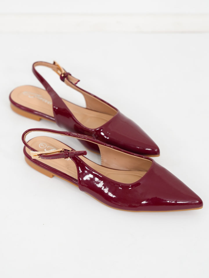 Patent Leather Pointed Toe Slingback Flats - Freckled Poppy