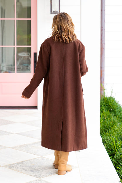 Wool Blend Long Sleeve Double Breasted Trench Coat - Freckled Poppy