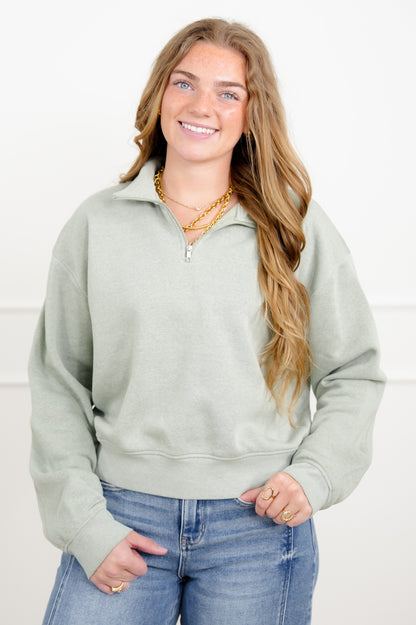 Door Buster! French Terry Long Sleeve Half Zip Up Sweatshirt - Freckled Poppy