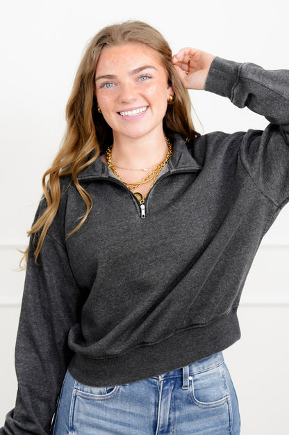 Door Buster! French Terry Long Sleeve Half Zip Up Sweatshirt - Freckled Poppy