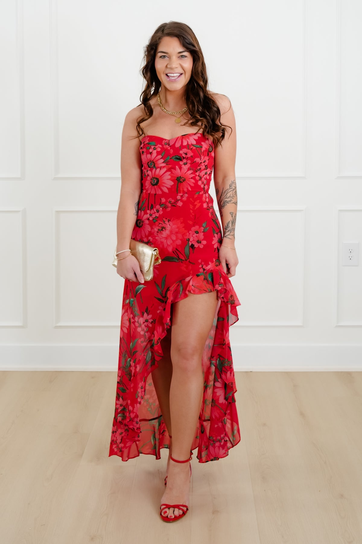 Floral Print Strapless High Low Dress - Freckled Poppy