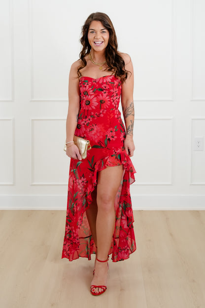 Floral Print Strapless High Low Dress - Freckled Poppy