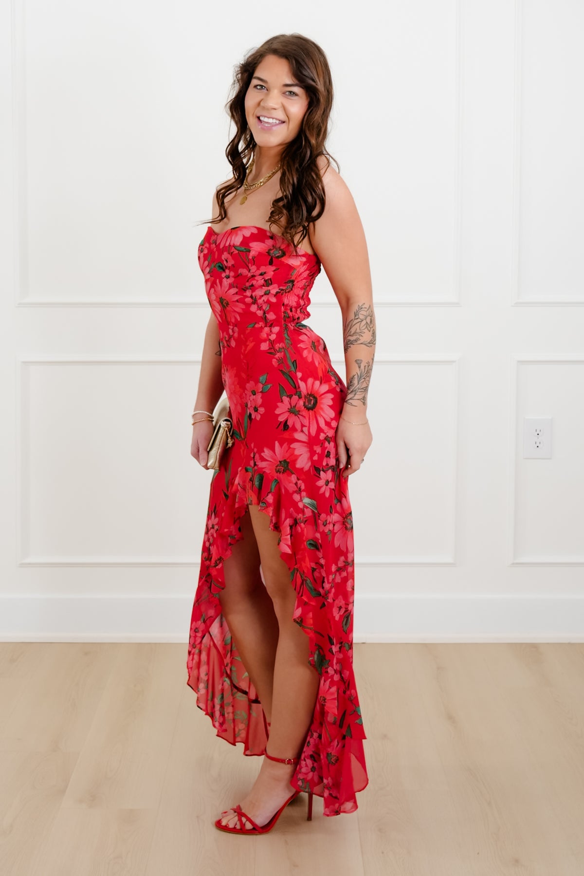 Floral Print Strapless High Low Dress - Freckled Poppy
