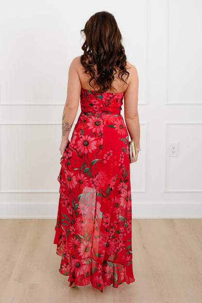 Floral Print Strapless High Low Dress - Freckled Poppy