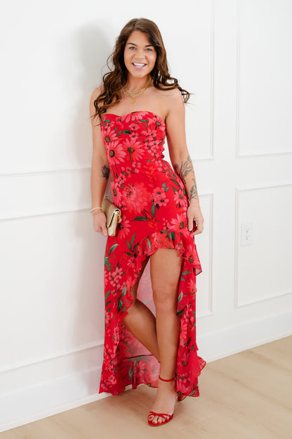Floral Print Strapless High Low Dress - Freckled Poppy