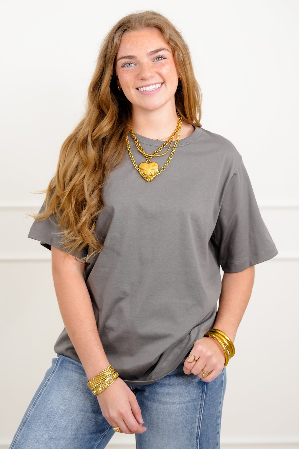 Door Buster! Solid Short Sleeve Crew Neck Tee - Freckled Poppy