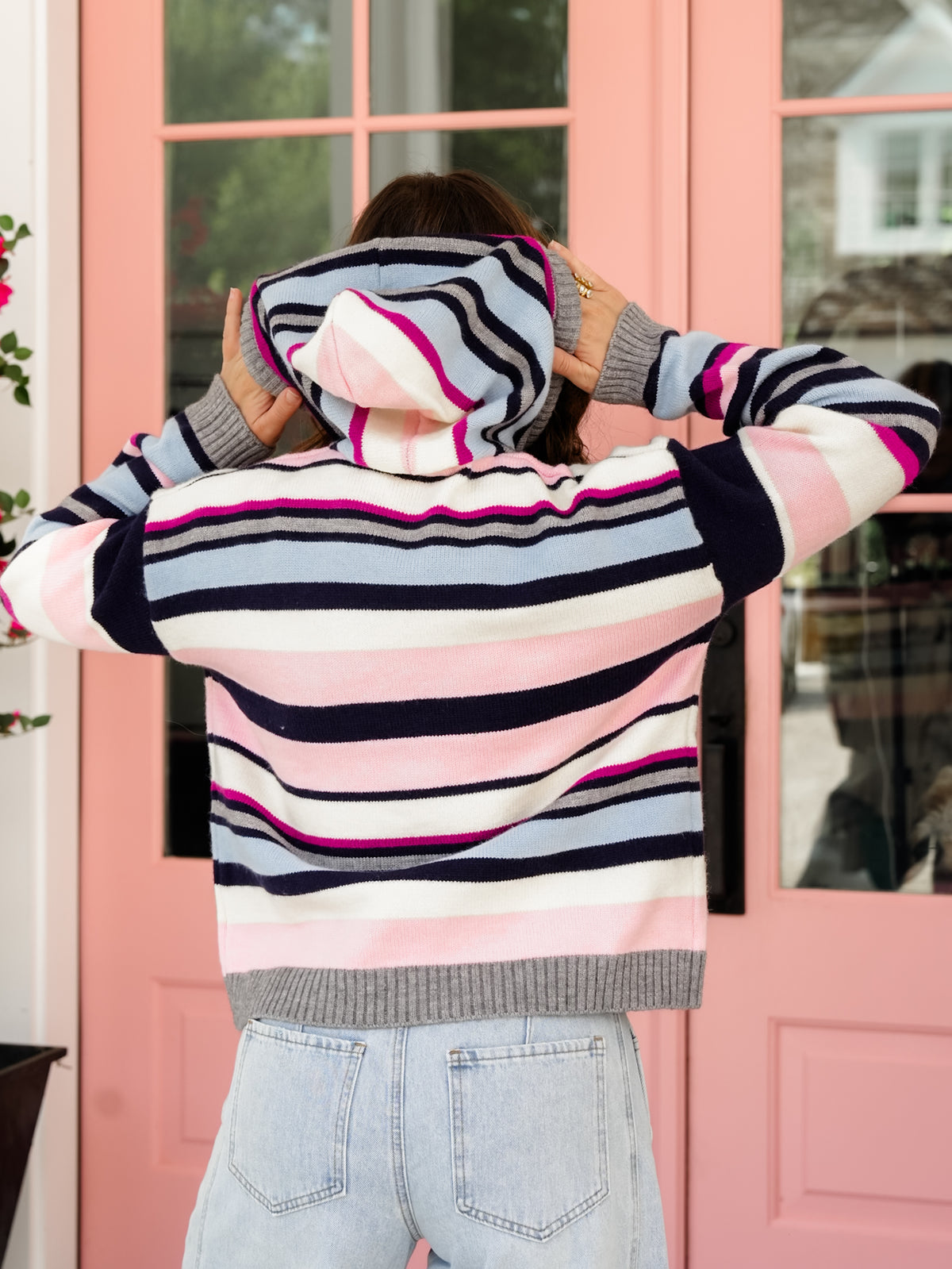 Multi Color Stripe Long Sleeve Hooded Sweater - Freckled Poppy