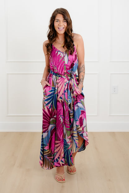 Tropical Printed Sleeveless Maxi Dress with Pockets - Freckled Poppy