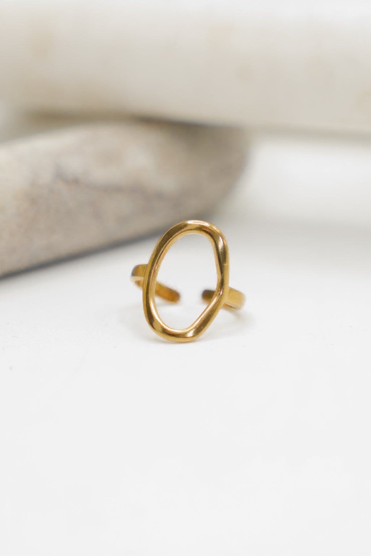18k Non-Tarnish Stainless Steel Adjustable Open Oval Ring - Freckled Poppy