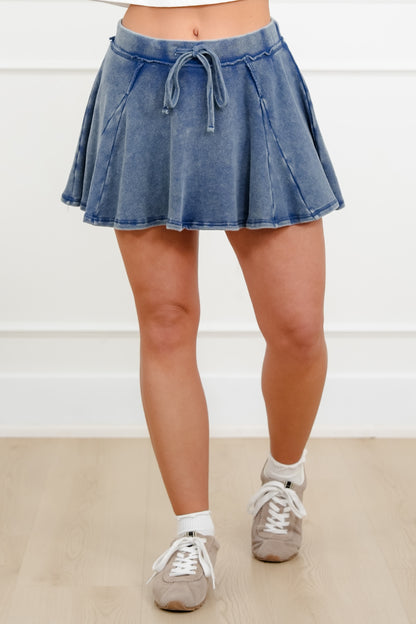Acid Washed Elastic Waist Flowy Skort - Freckled Poppy
