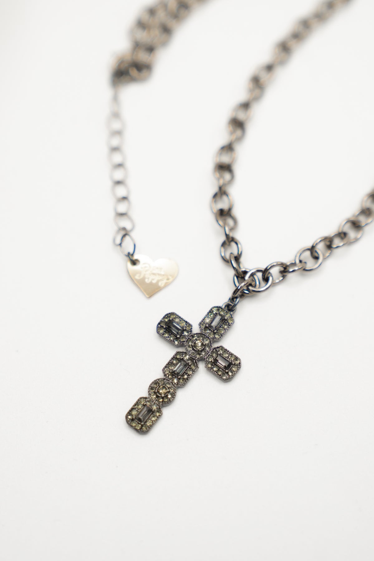 Love, Poppy Gunmetal Crystal Embedded Cross Necklace - Freckled Poppy
