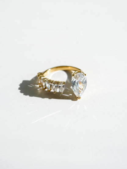 Gold Asymmetrical Pear Cut Adjustable Ring