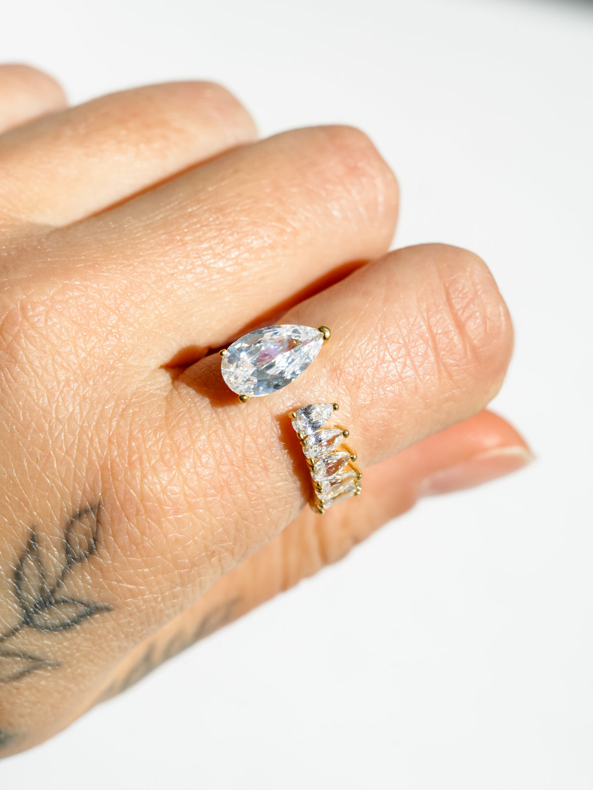 Gold Asymmetrical Pear Cut Adjustable Ring