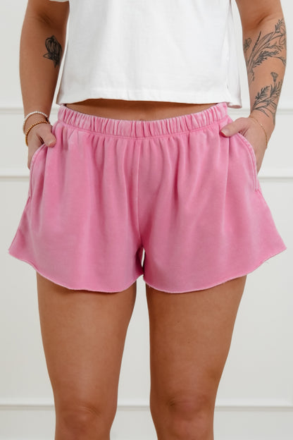Mineral Wash French Terry Elastic Waist Shorts - Freckled Poppy