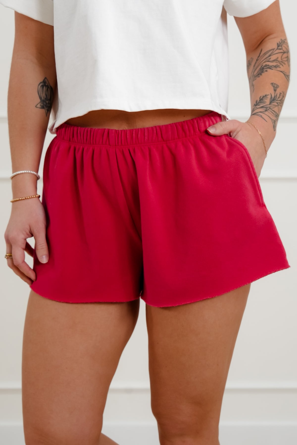 Mineral Wash French Terry Elastic Waist Shorts - Freckled Poppy